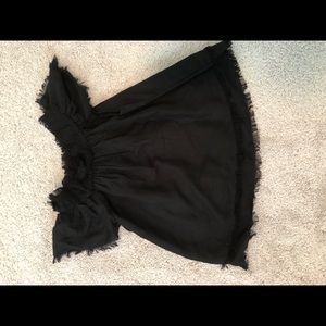 Off the Shoulder Black Fringe Top